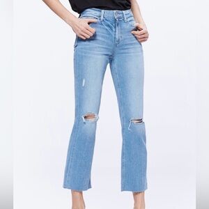 PAIGE Light Blue Distressed Cropped Atley Ankle Flare